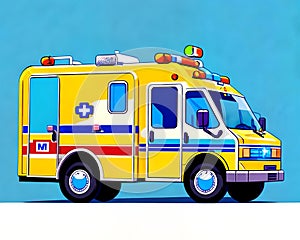 Cartoon happy comic book vintage car medical emt ambulance emergency van