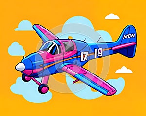 Cartoon happy comic child toy airplane flight red blue sky