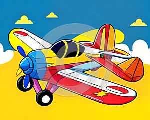 Cartoon happy comic children toy airplane red yellow flying