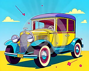 Cartoon happy comic classic elegant chrome retro road car