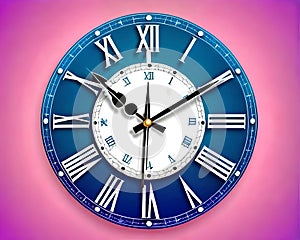 Cartoon happy comic clock blue face hands roman numeral time