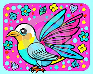 Cartoon happy comic colorful flower free bird pop art hipster comedy