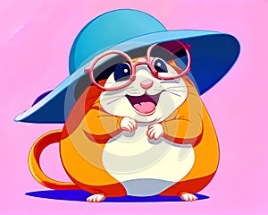 Cartoon happy comic friendly fat hamster mouse comedy face hat