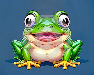 Cartoon happy comic green frog big eyes amphibian smiling