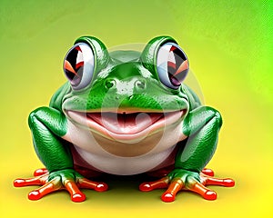 Cartoon happy comic green frog big eyes comedy smile