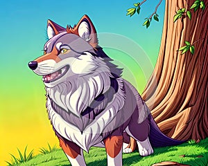 Cartoon happy comic grey gray wild timber wolf dog