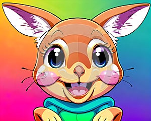 Cartoon happy comic kangaroo smiling face portrait creature