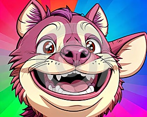 Cartoon happy comic laughing hyena dog face portrait smile