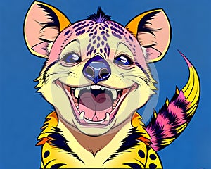 Cartoon happy comic laughing hyena dog smiling spotted sneaky