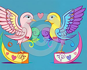 Cartoon happy comic love bird pair comedy dance