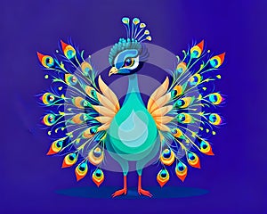 Cartoon happy comic peacock tail feather fan spread color