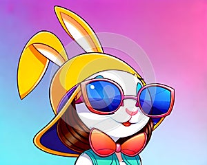 Cartoon happy comic rabbit girl sunglasses comedy portrait