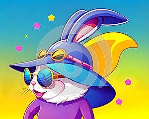 Cartoon happy comic rabbit hat comedy pop art color