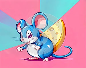 Cartoon happy comic rat mouse cheese wedge rodent food