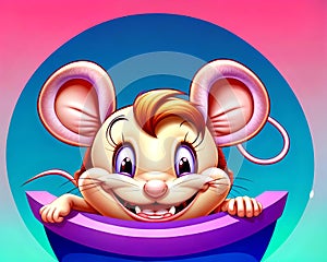 Cartoon happy comic rat mouse comedy face smile pop art color