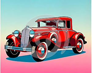 Cartoon happy comic red old retro roadster car luxury style