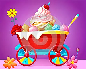 Cartoon happy comic red wagon sundae ice cream flavor food color