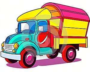 Cartoon happy comic retro car pickup play toy cargo van