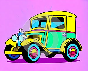 Cartoon happy comic retro car vintage jalopy style photo
