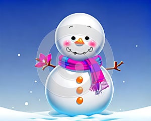 Cartoon happy comic snowman snowing scarf cold snow