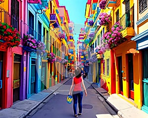 Cartoon happy comic urban living home apartment vibrant colors crowded