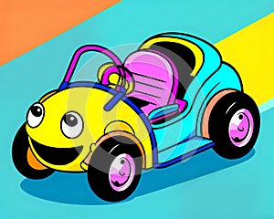 Cartoon happy comic vintage bumper car clipart fun play toy smiling face