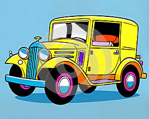 Cartoon happy comic vintage car 4x4 jeep off road clipart