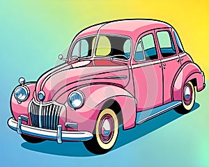 Cartoon happy comic vintage car luxury style old sedan clipart