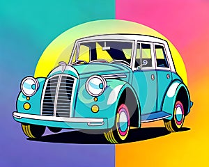 Cartoon happy comic vintage car luxury style pop art color