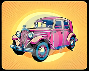 Cartoon happy comic vintage car old luxury pop art explosion color