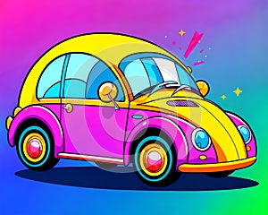 Cartoon happy comic vintage children play toy vw bug beetle car