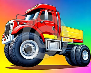 Cartoon happy comic vintage heavy duty commercial transport tractor truck