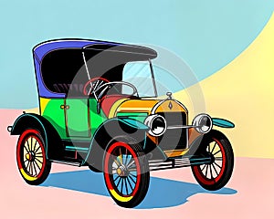 Cartoon happy comic vintage retro car jalopy buggy 1900