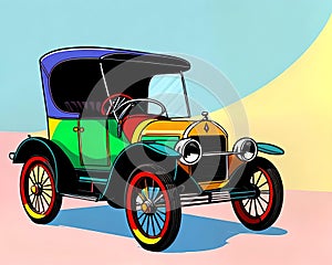 Cartoon happy comic vintage retro car jalopy buggy 1900 photo