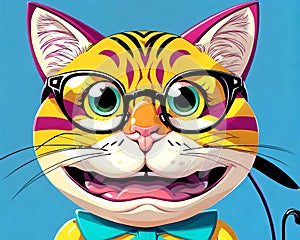 Cartoon happy comic yellow tabby cat kitty kitten cute excitement face