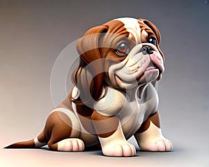 Cartoon happy comic young puppy dog pet brown eyes bulldog