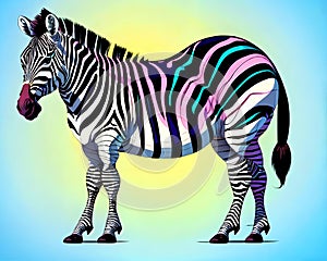 Cartoon happy comic zebra horse artistic color stripes