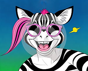 Cartoon happy comic zebra stripes sunglasses funny teenager comedy laugh