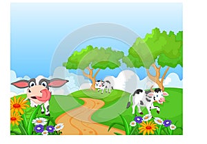 Cartoon happy cow smile in the farm