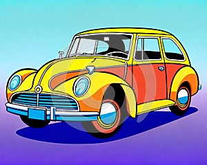 Cartoon happy cute retro car sedan transportation