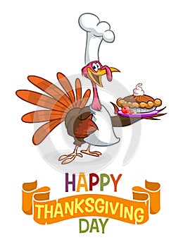 Cartoon happy cute thanksgiving turkey bird. Design for Thanksgiving Day