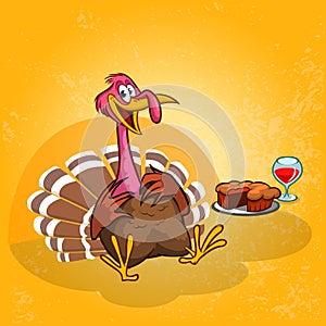 Cartoon happy cute thanksgiving turkey bird. Design for Thanksgiving Day