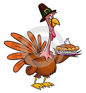 Cartoon happy cute thanksgiving turkey bird. Vector illustration isolated. Design for Thanksgiving Day
