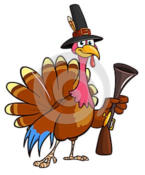 Cartoon happy cute thanksgiving turkey bird. Vector illustration isolated. Design for Thanksgiving Day