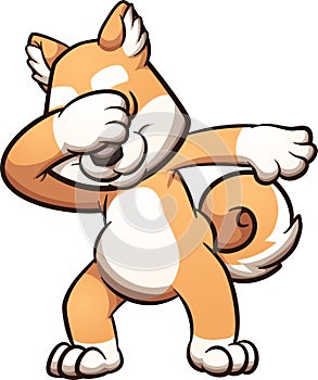 Cartoon happy dabbing Shiba dog