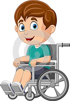 Cartoon happy disabled boy on wheelchair