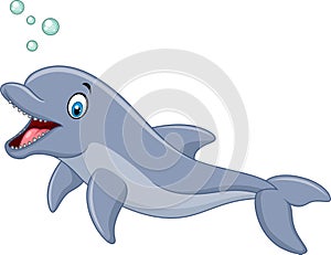 Cartoon happy dolphin isolated on white background