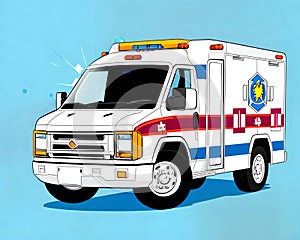 Cartoon happy emergency rescue retro car classic paramedic ambulance van vehicle