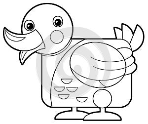 Cartoon happy farm animal cheerful goose isolated on white background with sketch illustration