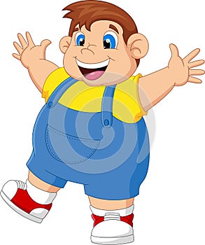 Cartoon happy fat boy waving